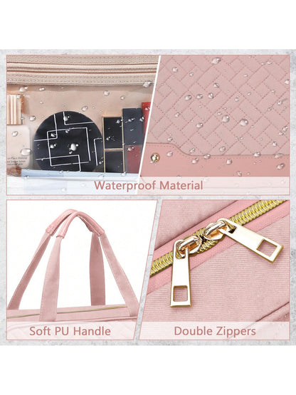 Large Capacity Hanging Toiletry Bag Partitioned Storage Makeup Cosmetic Organizer With Jewelry Compartment For Cruise, Travel And Weekend Trips