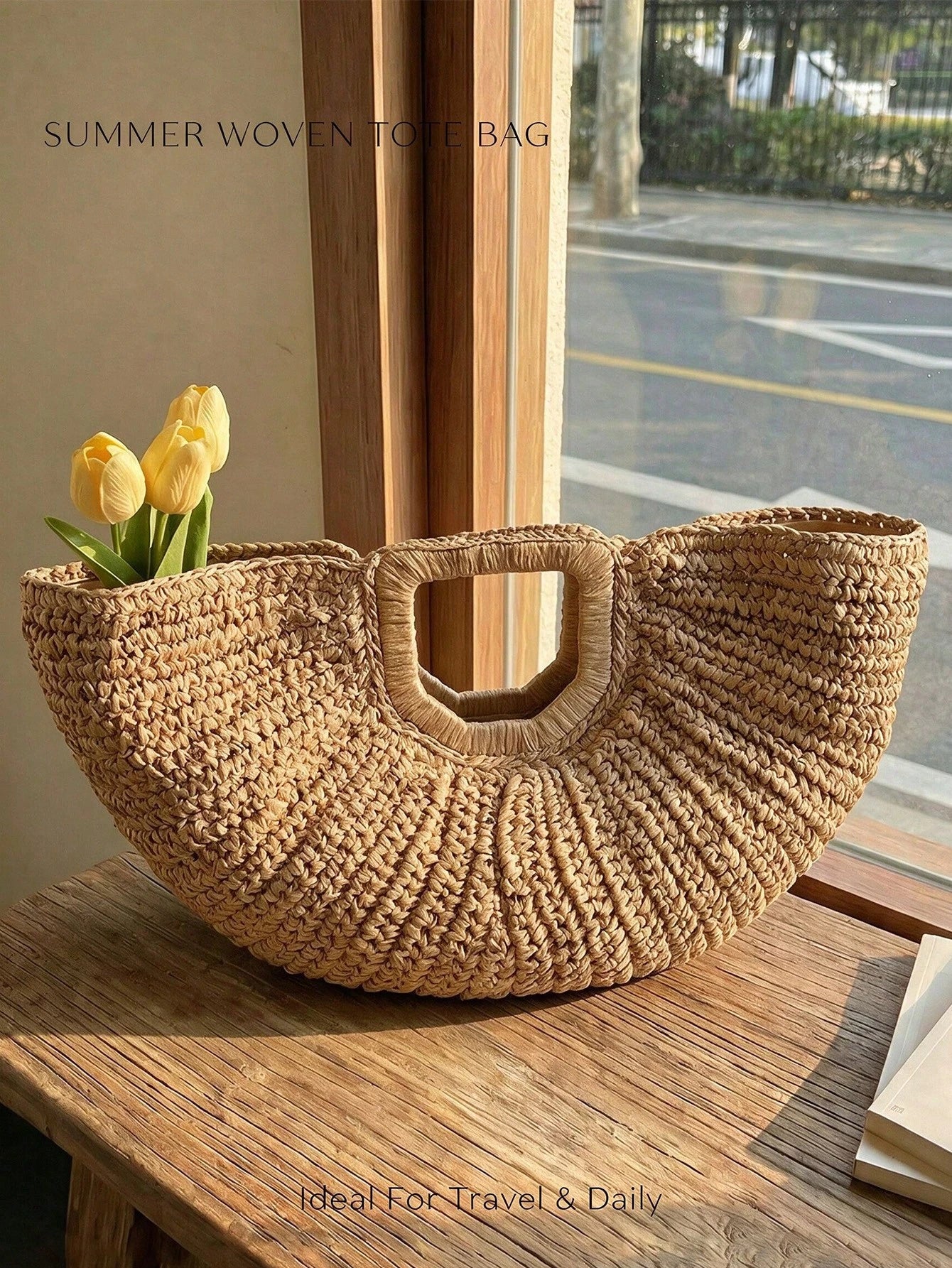 Large Capacity Straw Woven Clutch Bag, Boho Straw Handbag, Cloud Shaped Semi-Circle Design, Summer Travel Beach Bag For Daily Shopping, Straw Bag