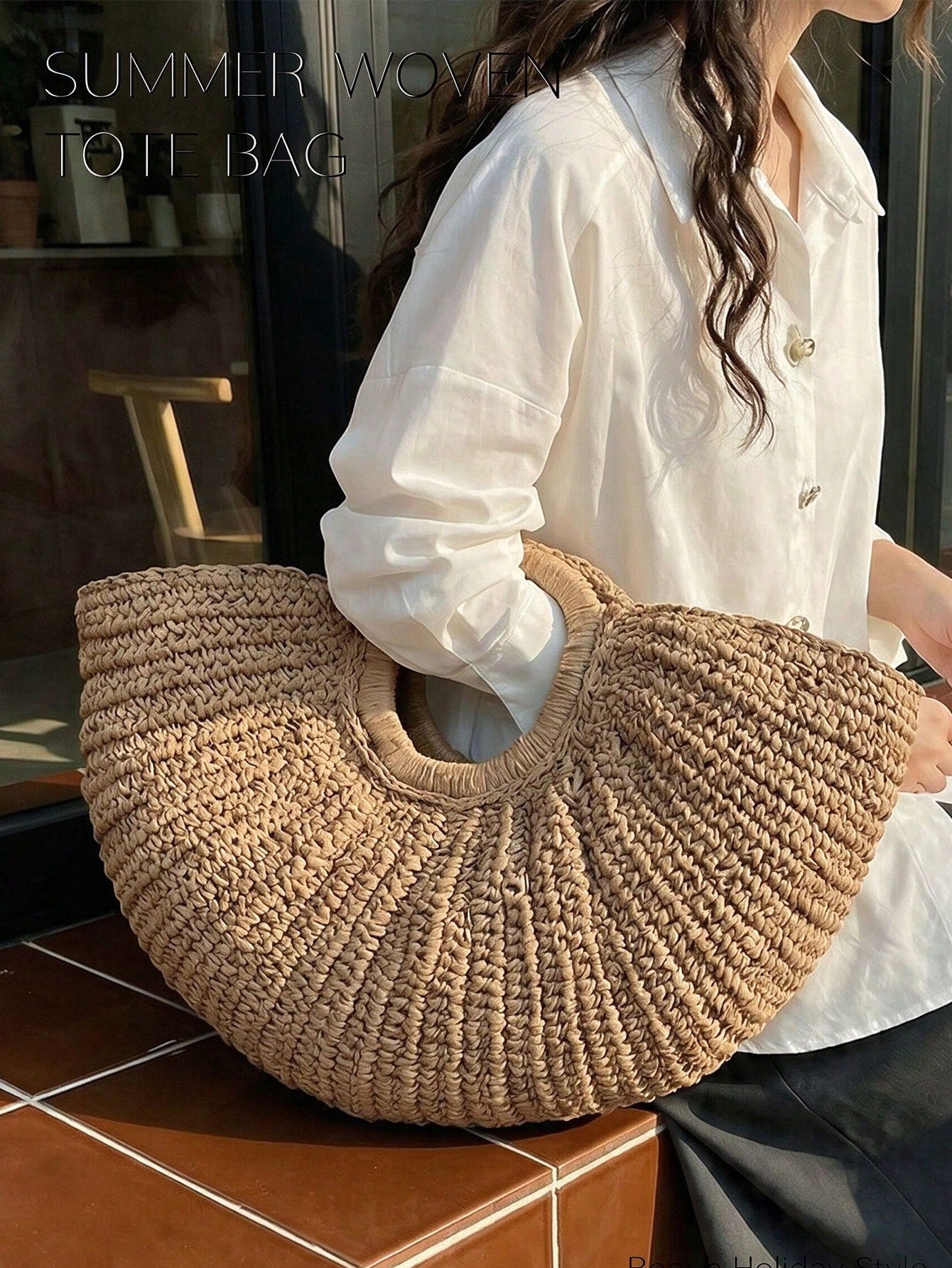 Large Capacity Straw Woven Clutch Bag, Boho Straw Handbag, Cloud Shaped Semi-Circle Design, Summer Travel Beach Bag For Daily Shopping, Straw Bag