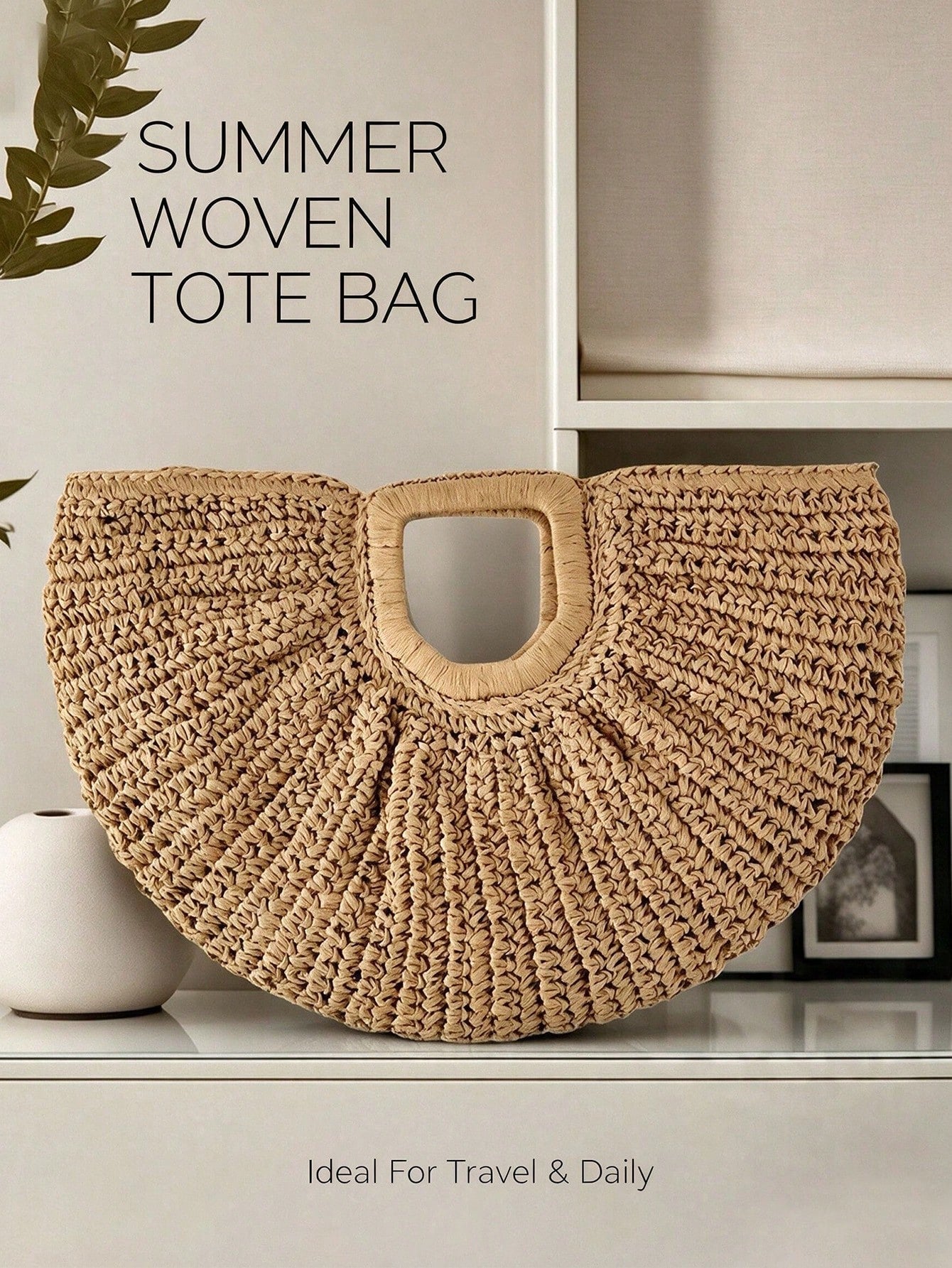 Large Capacity Straw Woven Clutch Bag, Boho Straw Handbag, Cloud Shaped Semi-Circle Design, Summer Travel Beach Bag For Daily Shopping, Straw Bag