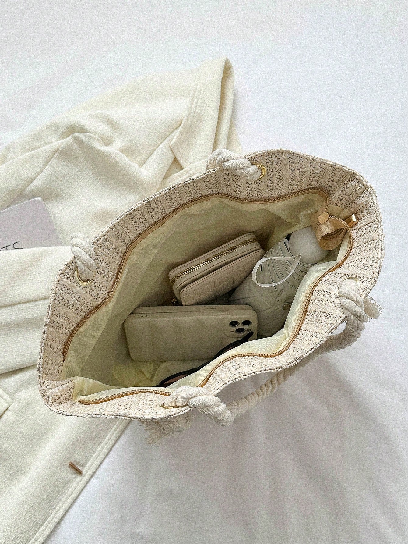 Large Capacity Woven Tote Bag, Beach Bag