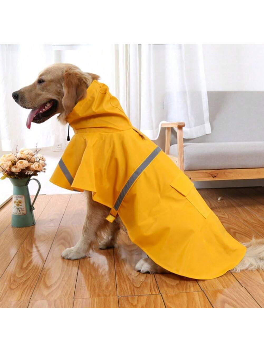 Large Dog Raincoat Adjustable Pet Water Proof Clothes Lightweight Rain Jacket Poncho Hoodies With Strip Reflective
