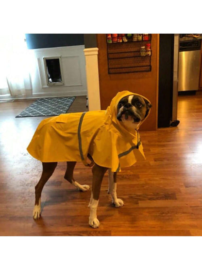 Large Dog Raincoat Adjustable Pet Water Proof Clothes Lightweight Rain Jacket Poncho Hoodies With Strip Reflective