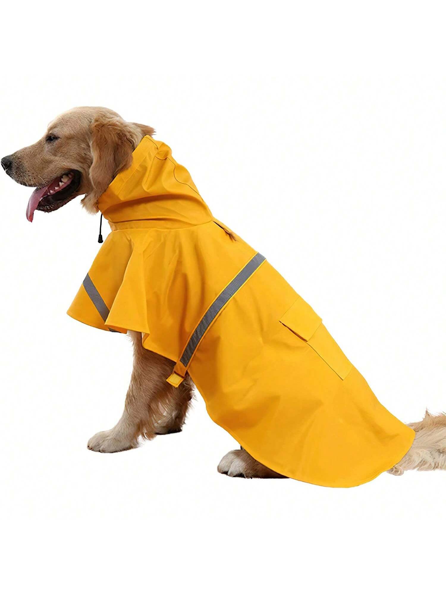 Large Dog Raincoat Adjustable Pet Water Proof Clothes Lightweight Rain Jacket Poncho Hoodies With Strip Reflective