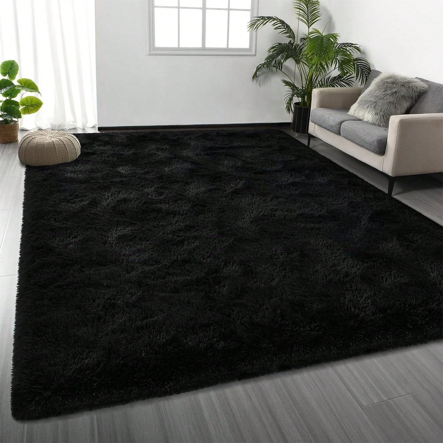 Large Shaggy Area Rug For Living Room & Bedroom – Stain-Resistant Fluffy Carpet With 1.4 In High Pile, Plush Aesthetic Throw Rug, Non-SIip Rubber Backing Complimentary 4 Anti-SIip Pads, Durable Edge S