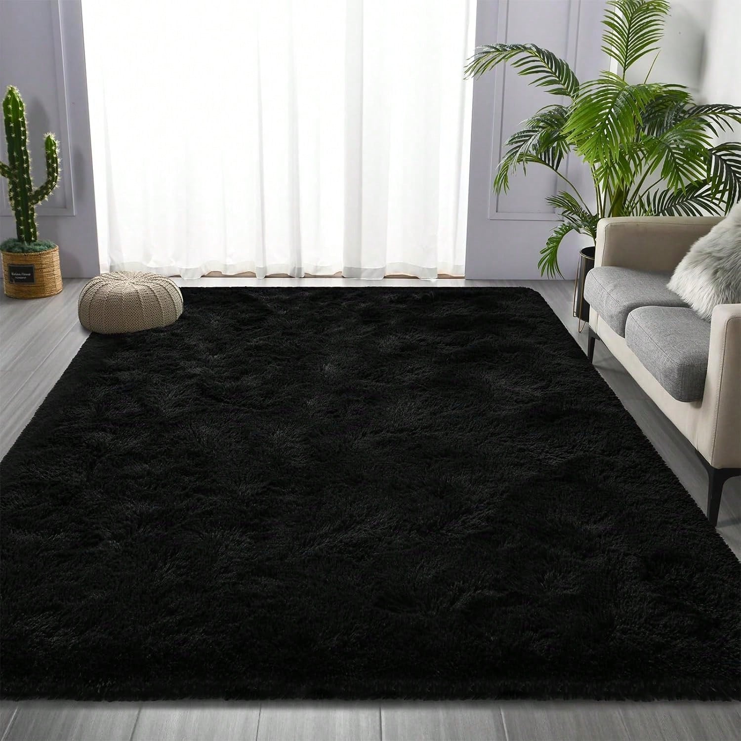 Large Shaggy Area Rug For Living Room & Bedroom – Stain-Resistant Fluffy Carpet With 1.4 In High Pile, Plush Aesthetic Throw Rug, Non-SIip Rubber Backing Complimentary 4 Anti-SIip Pads, Durable Edge S
