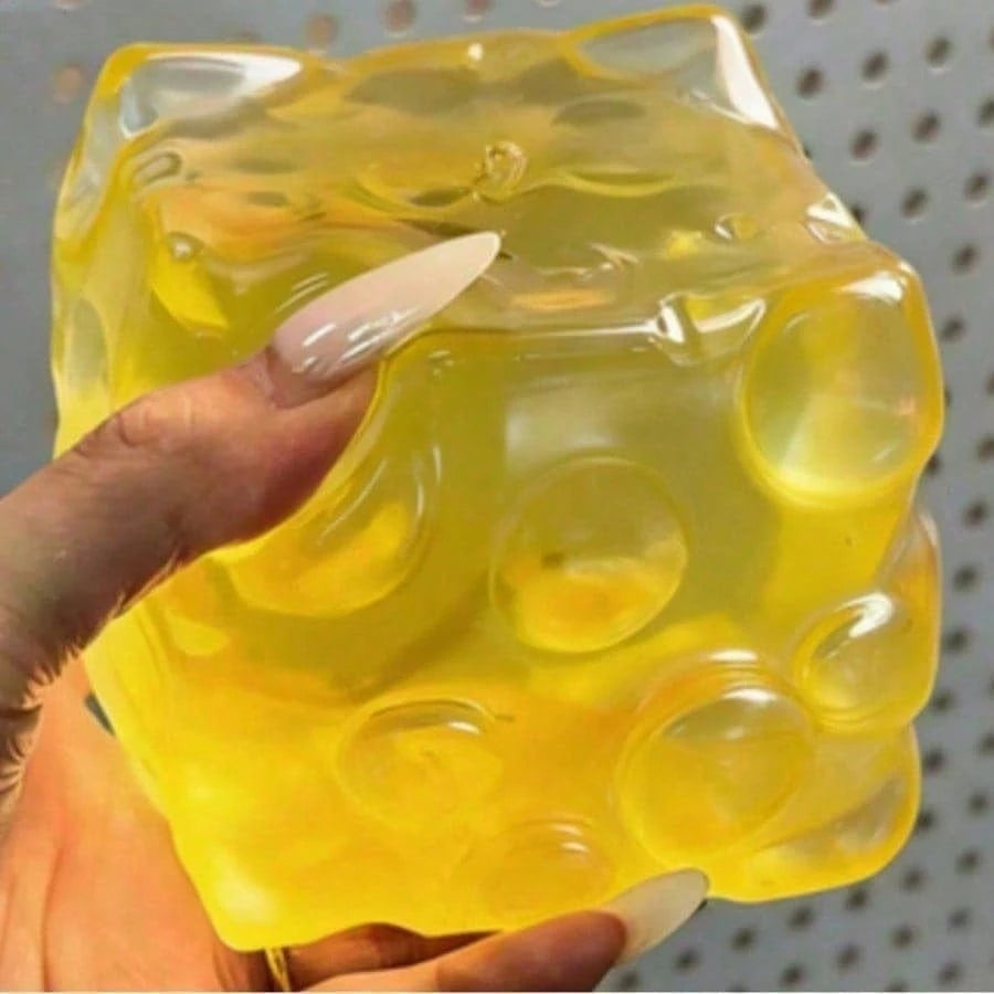 Large Transparent Square Cheese Slow-Rebound Squishy Toy, Jelly-Like Soft Squeeze Toy, Cute Stress Relief Toy And Calming Sensory Desk Decor