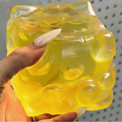 Large Transparent Square Cheese Slow-Rebound Squishy Toy, Jelly-Like Soft Squeeze Toy, Cute Stress Relief Toy And Calming Sensory Desk Decor