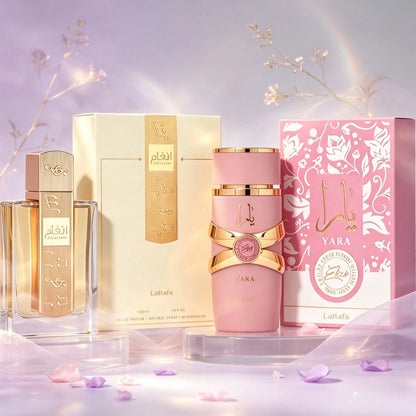 Lattafa Perfume Gift Set For Women ANGHAM + YARA ELIXIR, 2PCS EDP Fragrance Spray, Each 3.4oz 100ml, Luxury Arabian Perfumes, Sweet Floral Amber Vanilla Scents, Long Lasting Elegant Fragrance Collecti