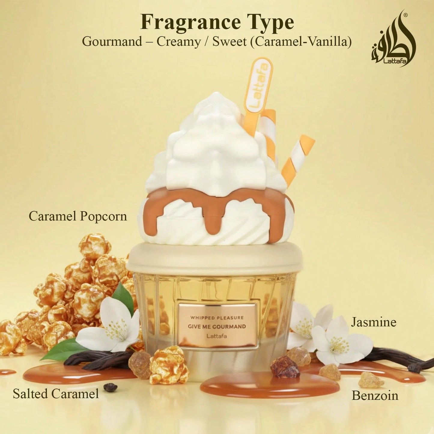 Lattafa Whipped Pleasure Eau De Parfum, Give Me Gourmand Collection, Spray Form, 75ml, Whipped Cream, Caramel & Vanilla Scent, Long-Lasting Suitable For Dating, Parties And Business The Perfect Gift F