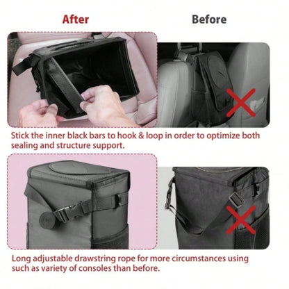 Leakproof Car Trash Can With Lid- Collapsible Automotive Garbage Bin For Trucks & SUVs, Road Trip Essentials Organizer With Storage Bag (Unisex Design)