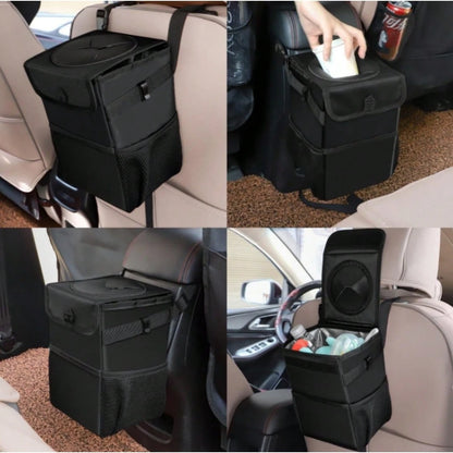 Leakproof Car Trash Can With Lid- Collapsible Automotive Garbage Bin For Trucks & SUVs, Road Trip Essentials Organizer With Storage Bag (Unisex Design)