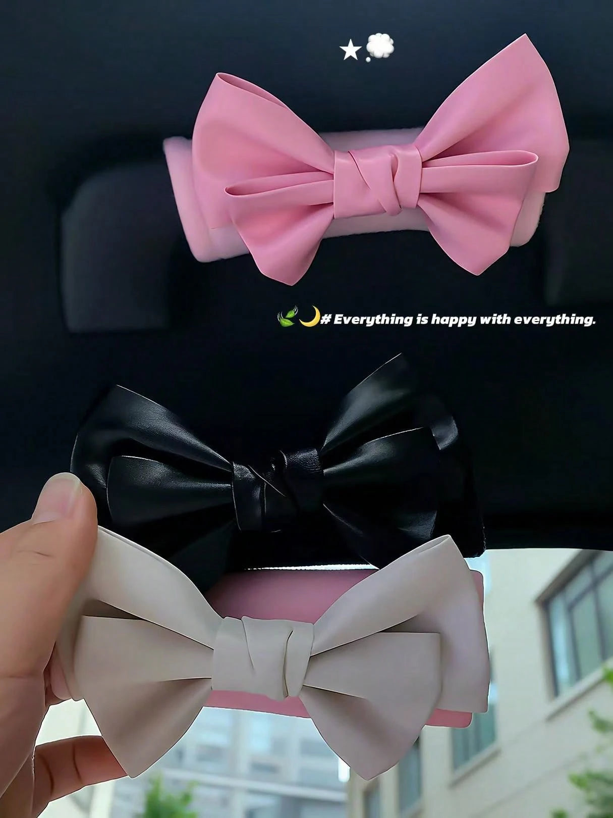 Leather Bowknot Car Door Handle Protector Cover, Cute Car Interior Decorative Accessories For Women