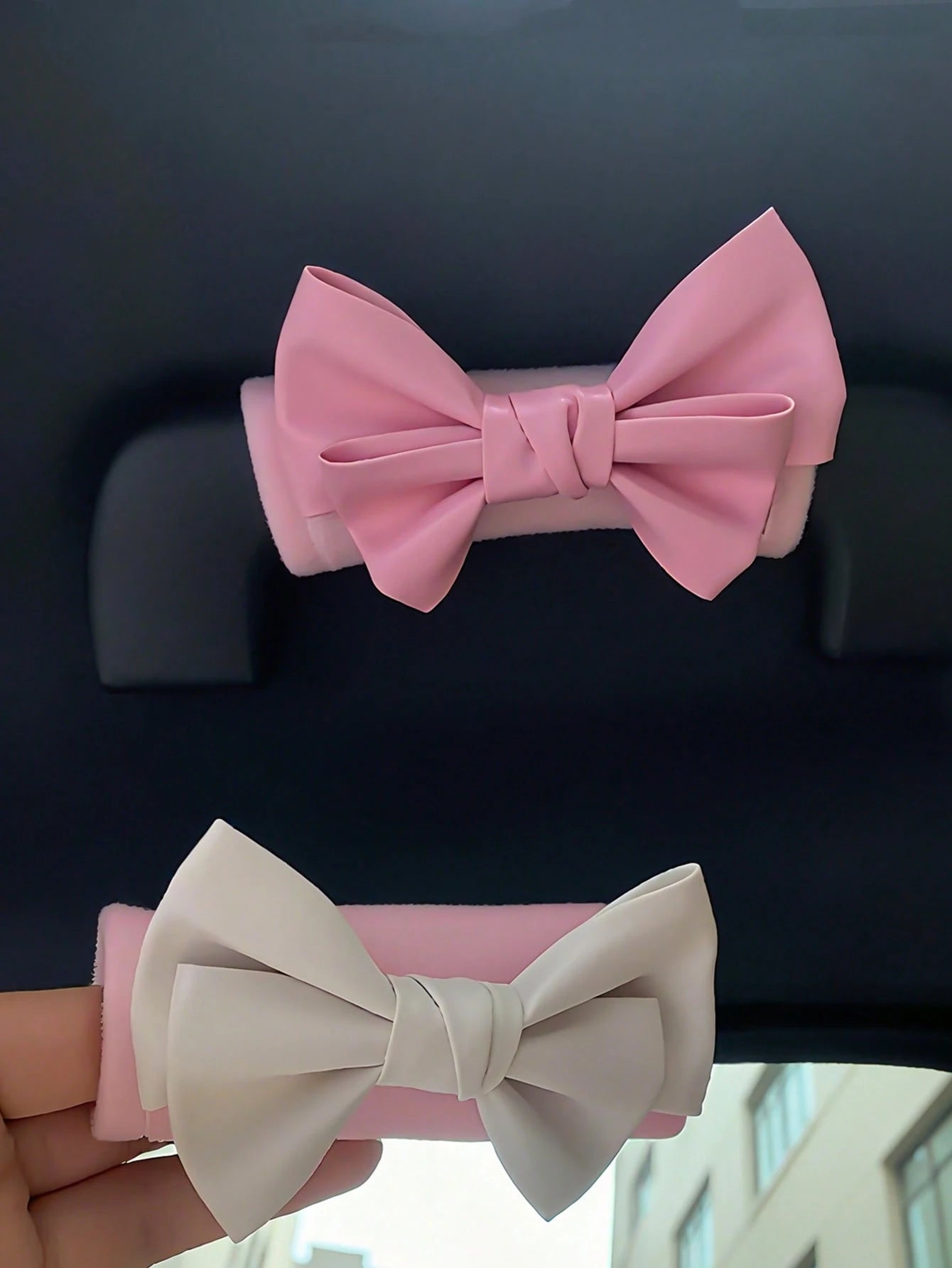Leather Bowknot Car Door Handle Protector Cover, Cute Car Interior Decorative Accessories For Women
