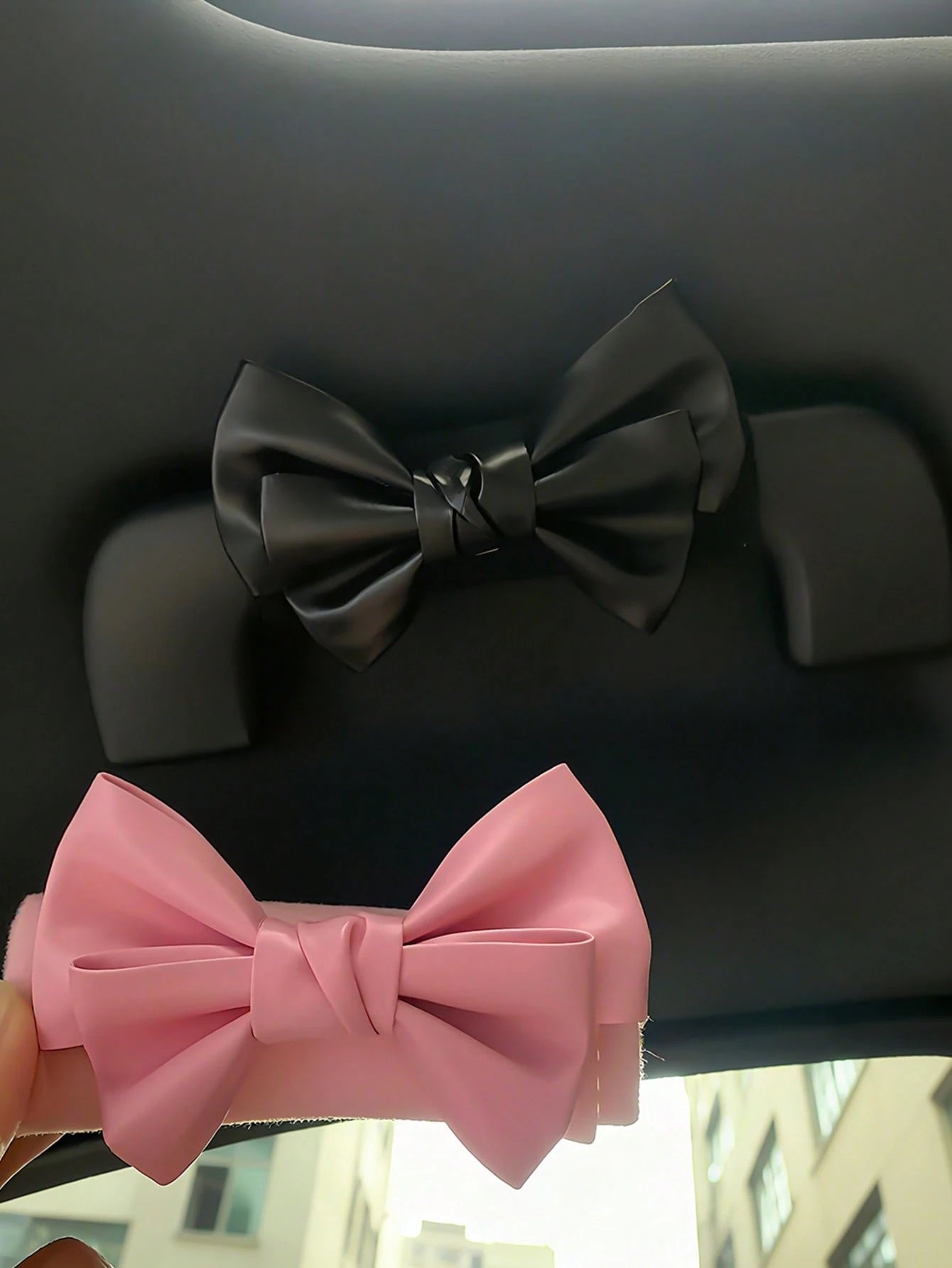 Leather Bowknot Car Door Handle Protector Cover, Cute Car Interior Decorative Accessories For Women