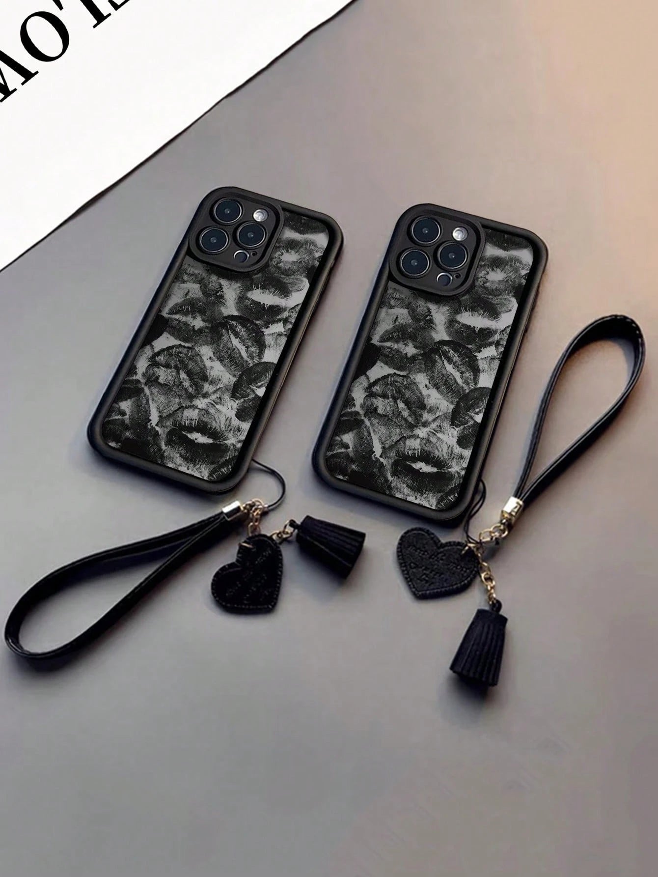 Leather Lip Pattern Fashion Lanyard 1pc Lip Print Thickened Anti-Fall Textured Phone Case With Detachable Leather Heart-Shaped Wrist Strap DIY Pendant Charm, Compatible With Iphone/Compatible With Red