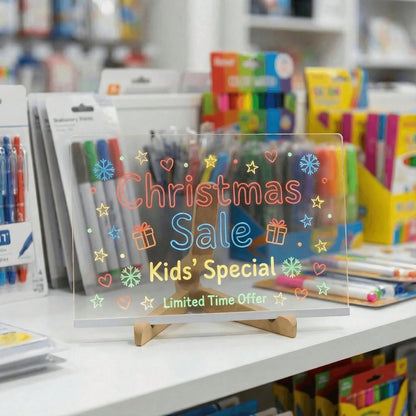 LED Light Up Acrylic Message Board With 12 Neon Pens- 12" X 8" Erasable Glow Note Board For Creative Drawing, Desk Decor & Small Business Signs- USB Powered Night Light Memo Tablet