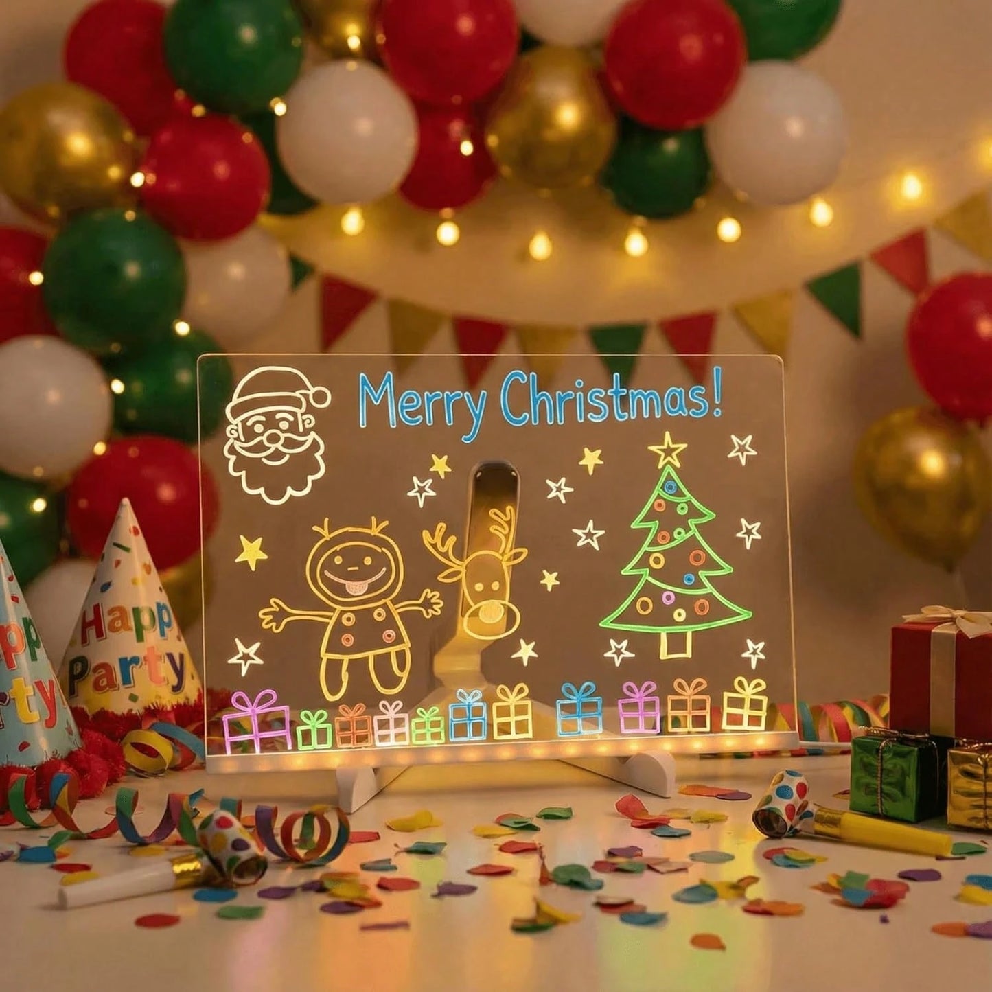 LED Light Up Acrylic Message Board With 12 Neon Pens- 12" X 8" Erasable Glow Note Board For Creative Drawing, Desk Decor & Small Business Signs- USB Powered Night Light Memo Tablet