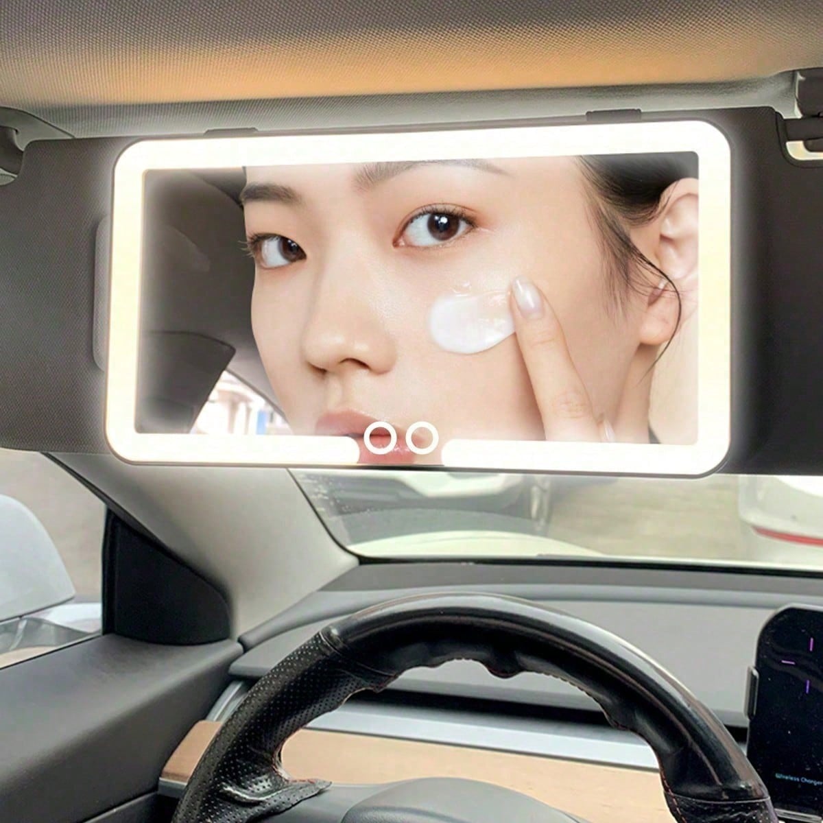 LED Vanity Mirror For Car Sun Visors, Smart Touch LED Car Vanity Mirror- 3 Lighting Modes And 60 LEDs- Rechargeable, Touch Dimming. Effortless Makeup Application, Car Interior Accessory- The Ideal