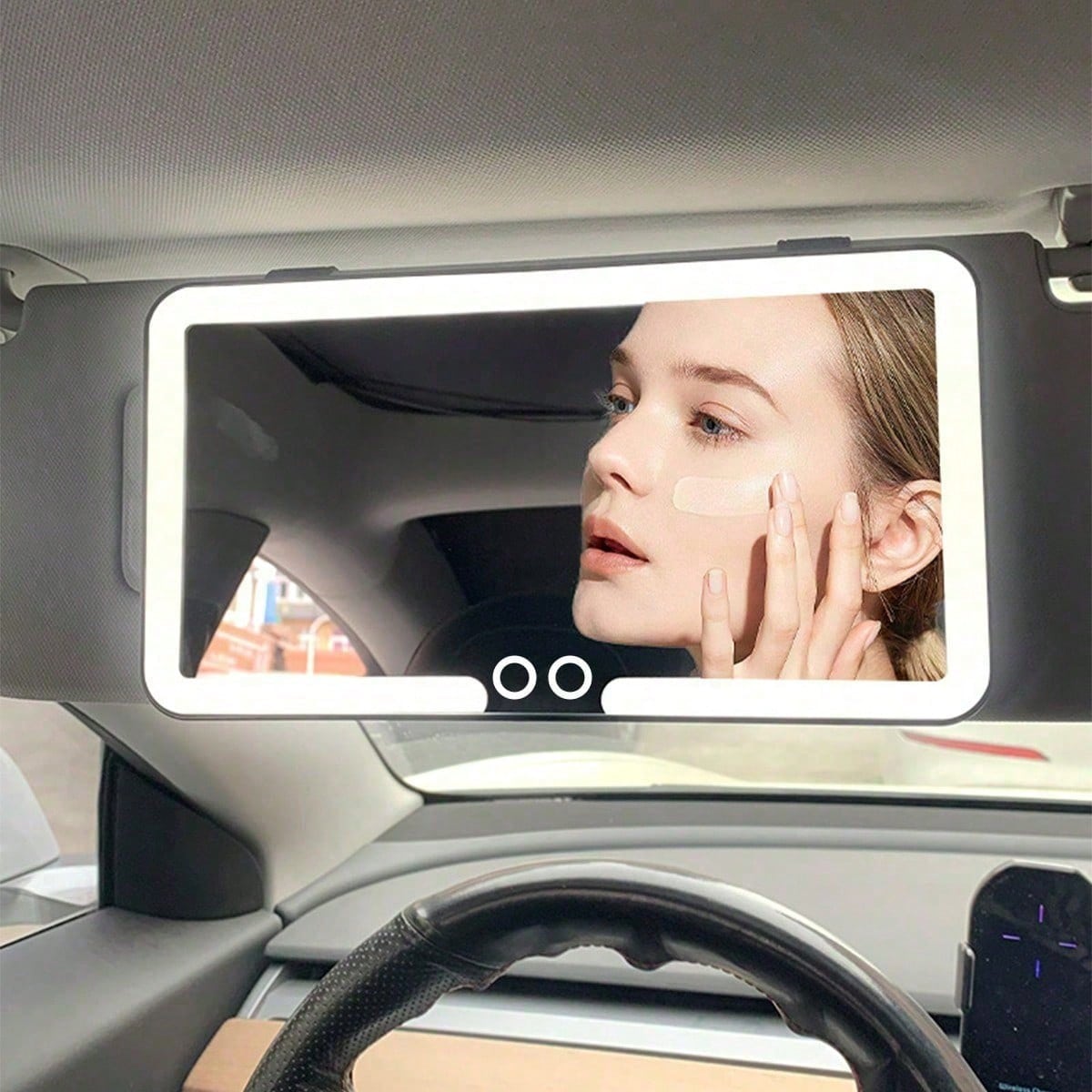 LED Vanity Mirror For Car Sun Visors, Smart Touch LED Car Vanity Mirror- 3 Lighting Modes And 60 LEDs- Rechargeable, Touch Dimming. Effortless Makeup Application, Car Interior Accessory- The Ideal