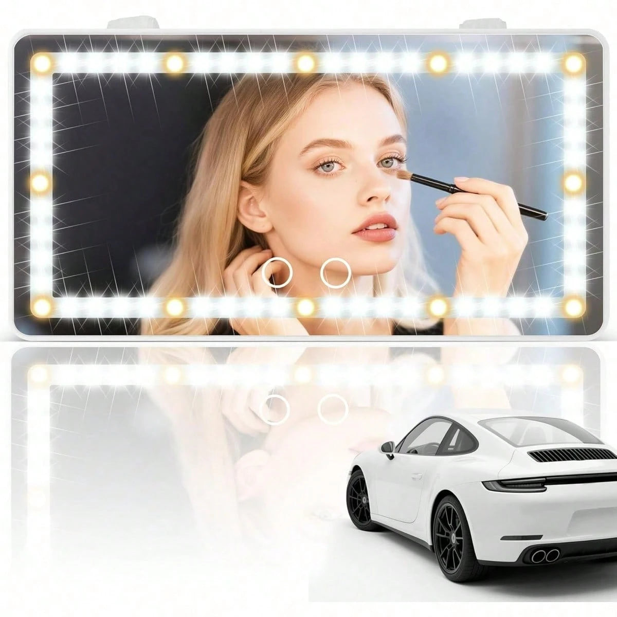 LED Vanity Mirror For Car Sun Visors, Smart Touch LED Car Vanity Mirror- 3 Lighting Modes And 60 LEDs- Rechargeable, Touch Dimming. Effortless Makeup Application, Car Interior Accessory- The Ideal
