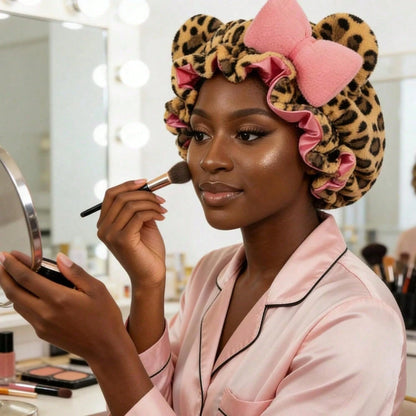 Leopard Print Teddy Bonnet, Ultra-Cozy Comfortable Wearing Experience Helps Reduce Hair Breakage, Durable Bonnets Women And Bonnets Women Silk Style, Portable Shower Cap And Daily Necessary Hair Stuff