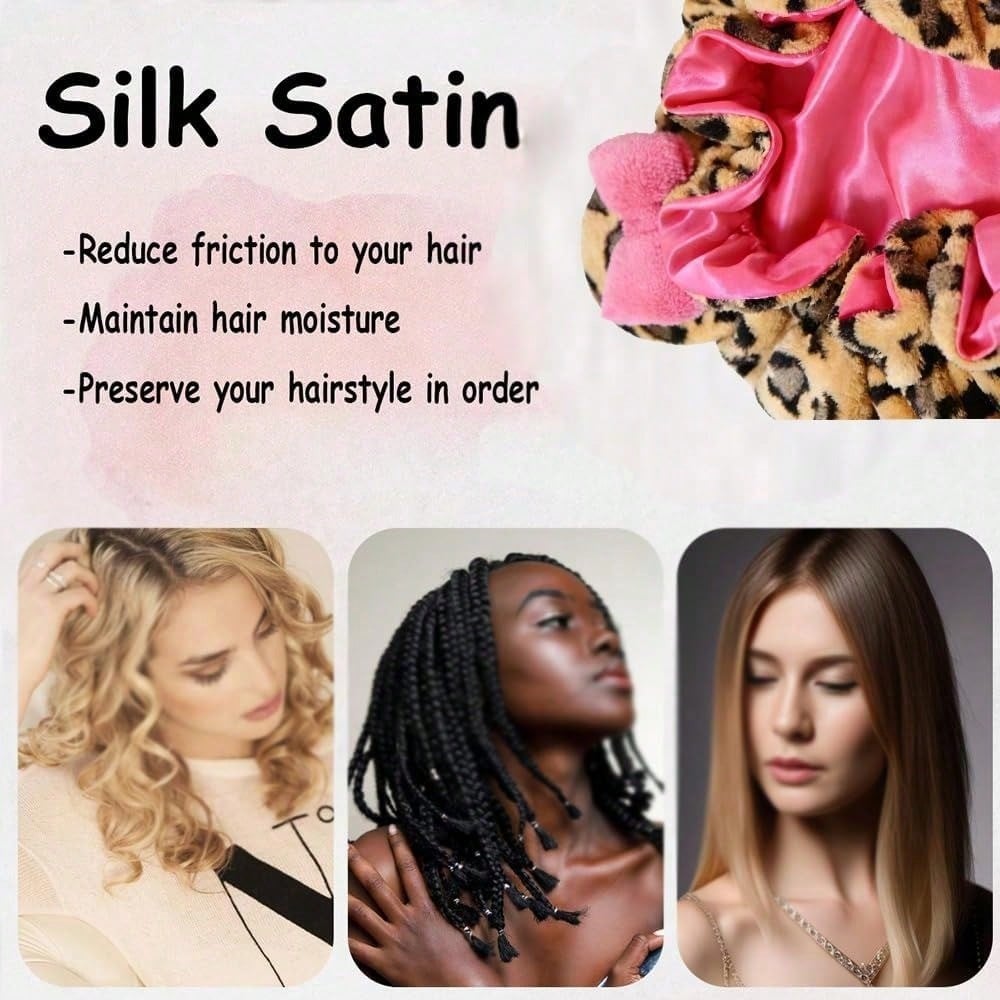 Leopard Print Teddy Bonnet, Ultra-Cozy Comfortable Wearing Experience Helps Reduce Hair Breakage, Durable Bonnets Women And Bonnets Women Silk Style, Portable Shower Cap And Daily Necessary Hair Stuff