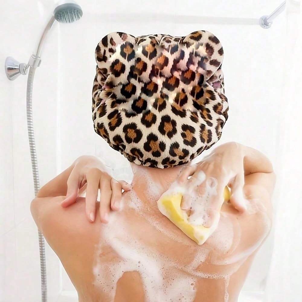 Leopard Print Teddy Bonnet, Ultra-Cozy Comfortable Wearing Experience Helps Reduce Hair Breakage, Durable Bonnets Women And Bonnets Women Silk Style, Portable Shower Cap And Daily Necessary Hair Stuff
