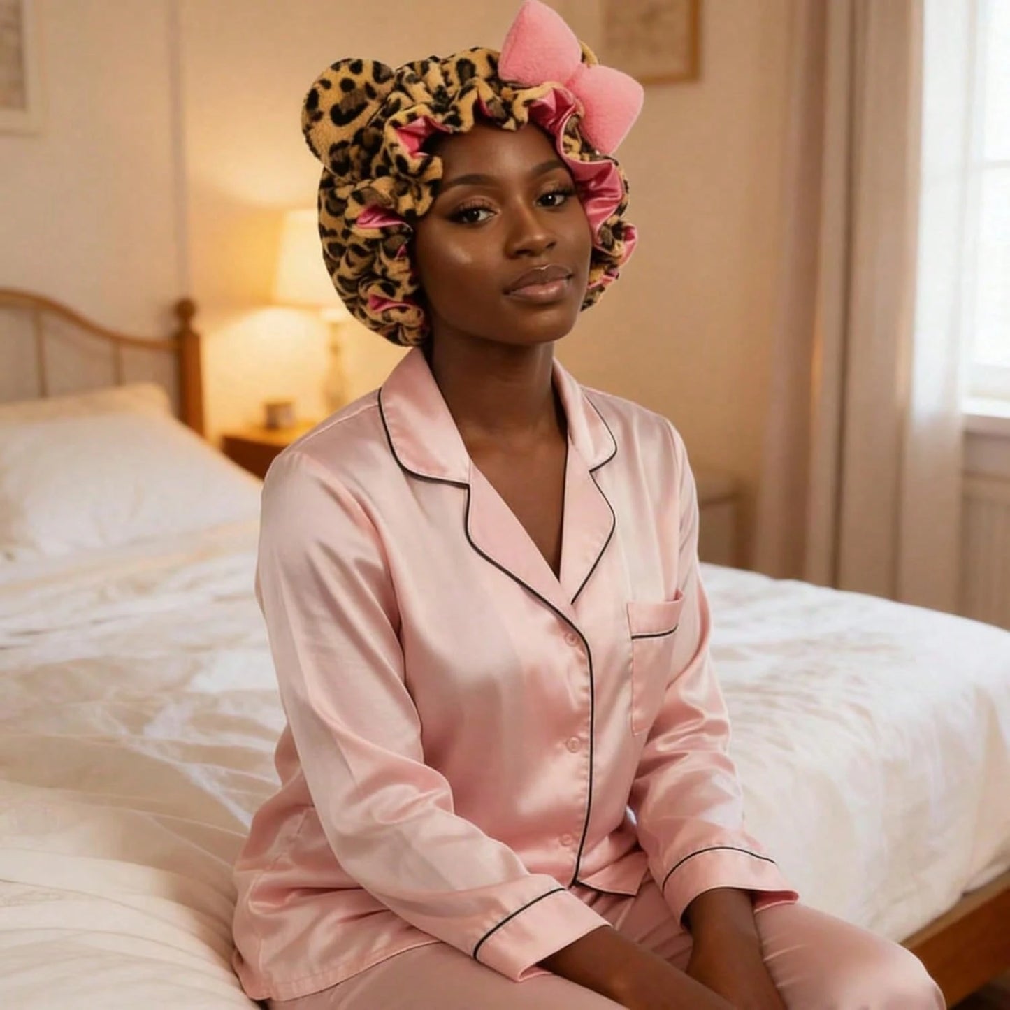 Leopard Print Teddy Bonnet, Ultra-Cozy Comfortable Wearing Experience Helps Reduce Hair Breakage, Durable Bonnets Women And Bonnets Women Silk Style, Portable Shower Cap And Daily Necessary Hair Stuff