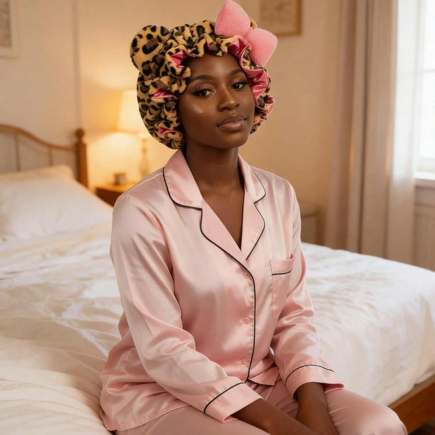 Leopard Print Teddy Bonnet, Ultra-Cozy Comfortable Wearing Experience Helps Reduce Hair Breakage, Durable Bonnets Women And Bonnets Women Silk Style, Portable Shower Cap And Daily Necessary Hair Stuff