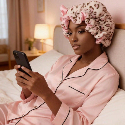 Leopard Print Teddy Bonnet, Ultra-Cozy Comfortable Wearing Experience Helps Reduce Hair Breakage, Durable Bonnets Women And Bonnets Women Silk Style, Portable Shower Cap And Daily Necessary Hair Stuff