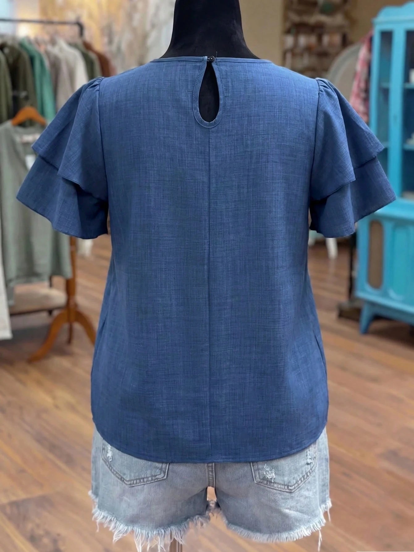Linhara Plus Size Women's Solid Color Round Neck Double-Layer Short Sleeve Casual Shirt, Pleated Casual Fashion Versatile Summer Holiday Blouse For Ladies