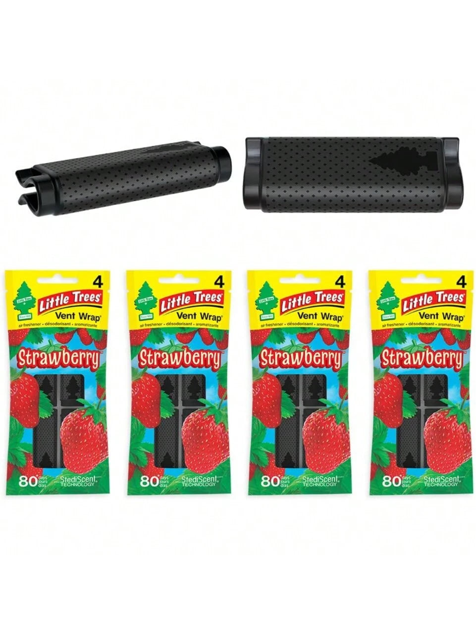LITTLE TREES Car Air Freshener. Vent Wrap Provides Long-Lasting Scent, Slip On Vent Blade. Strawberry, 16 Air Fresheners, 4 Count (Pack Of 4)