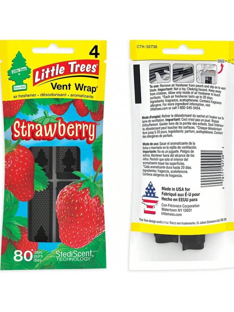 LITTLE TREES Car Air Freshener. Vent Wrap Provides Long-Lasting Scent, Slip On Vent Blade. Strawberry, 16 Air Fresheners, 4 Count (Pack Of 4)