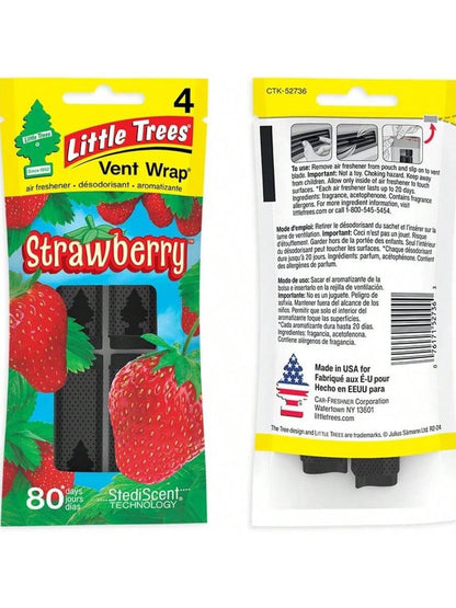 LITTLE TREES Car Air Freshener. Vent Wrap Provides Long-Lasting Scent, Slip On Vent Blade. Strawberry, 16 Air Fresheners, 4 Count (Pack Of 4)