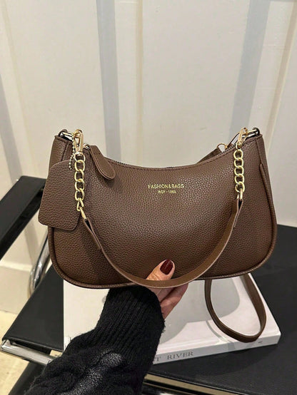 Livesso Fashionable Solid Color Letter Versatile Minimalist Women's Underarm Crossbody Bag, Elegant Chain Shoulder Bag, Suitable For Shopping, Wallet, Shopping, Young Women, College Students, Newlywed