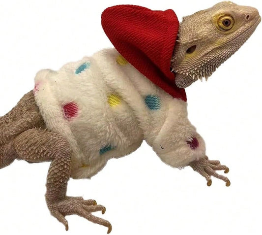 Lizard Clothes For Bearded Dragons Reptile Apparel Handmade Cotton Material Hoodies Sweater For Skin Protection Cool Hoodie Crested Gecko Chameleon (Red Hat, Large)