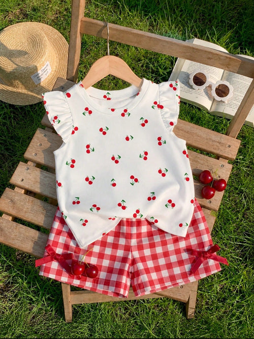 LMoss Kids Baby Girl Casual Fashion Cartoon Pattern Cute Flutter Sleeve Round Neck Top Suitable For Spring And Summer