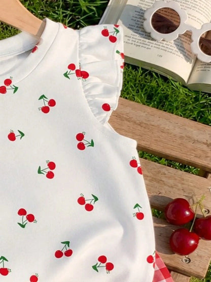 LMoss Kids Baby Girl Casual Fashion Cartoon Pattern Cute Flutter Sleeve Round Neck Top Suitable For Spring And Summer