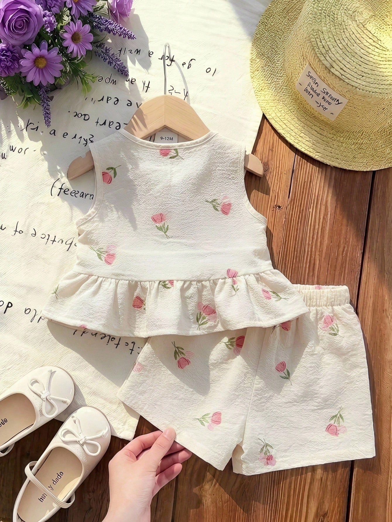 LMoss Kids Babygirl Cute Floral Print Camisole And Elastic Waist Shorts Set, Summer