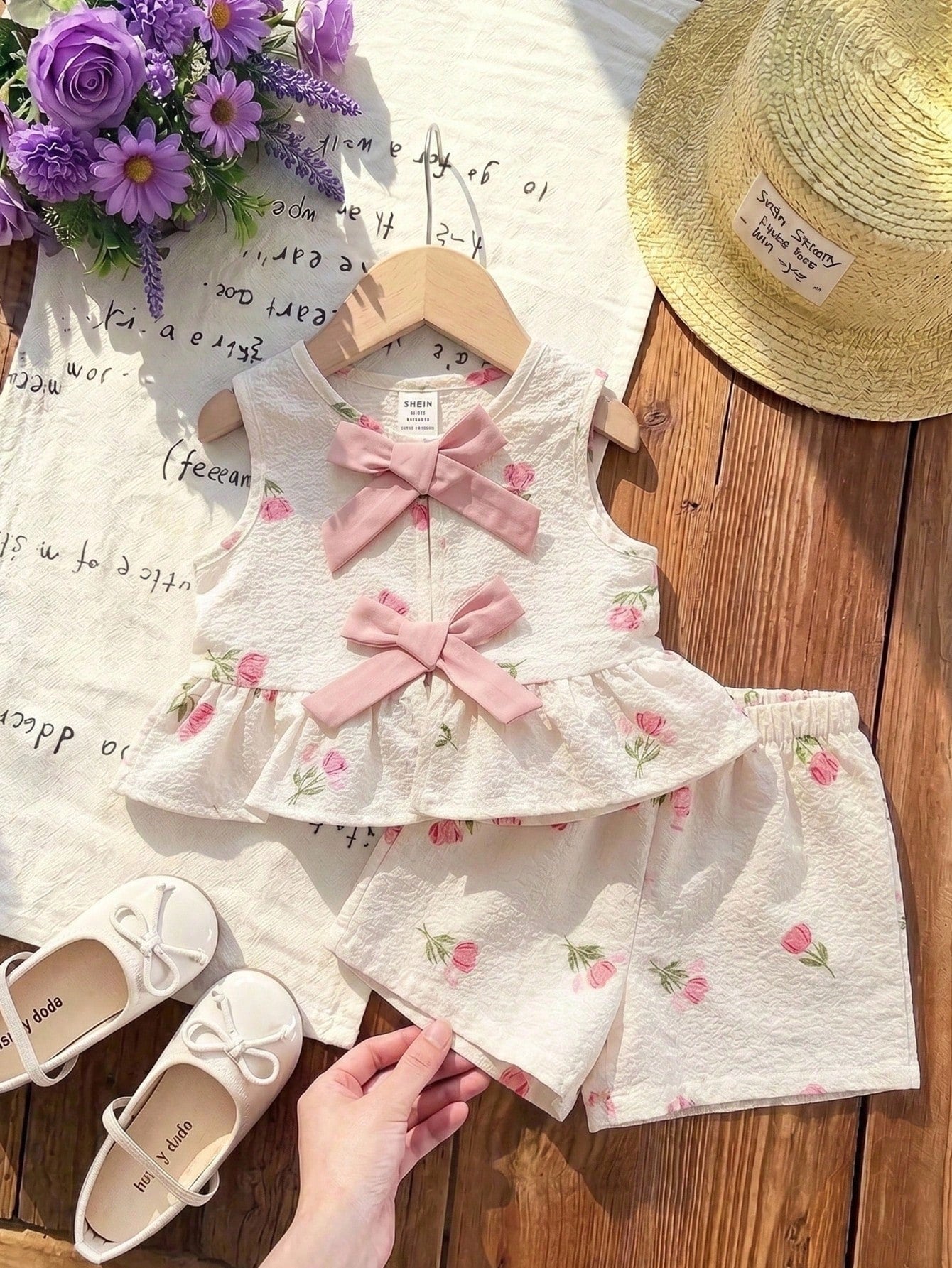 LMoss Kids Babygirl Cute Floral Print Camisole And Elastic Waist Shorts Set, Summer