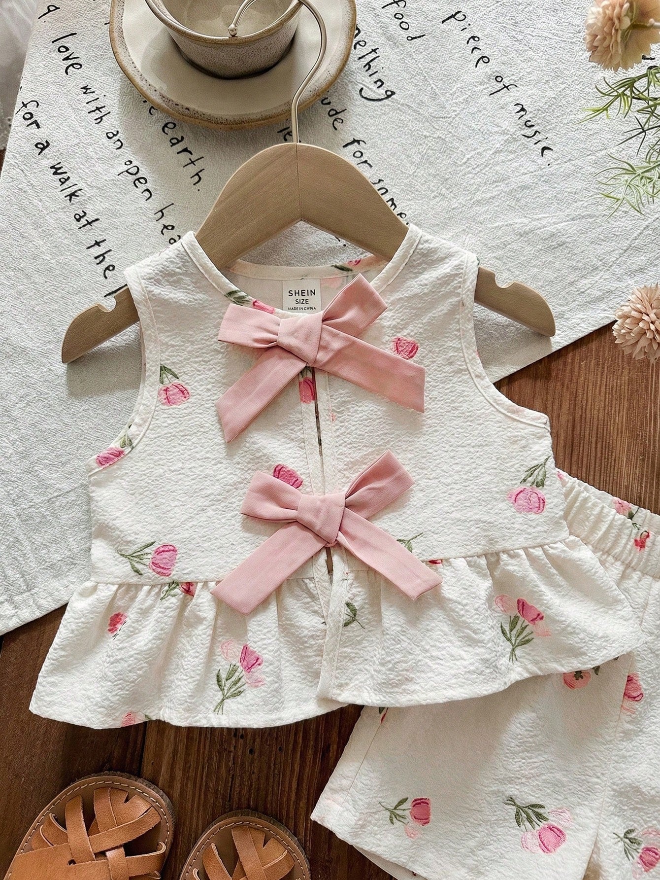 LMoss Kids Babygirl Cute Floral Print Camisole And Elastic Waist Shorts Set, Summer
