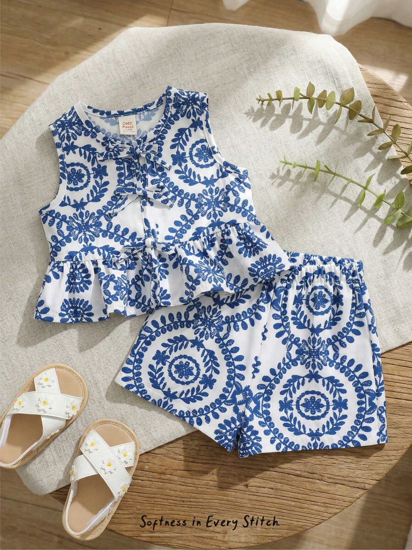 LMoss Kids Babygirl Cute Floral Print Camisole And Elastic Waist Shorts Set, Summer