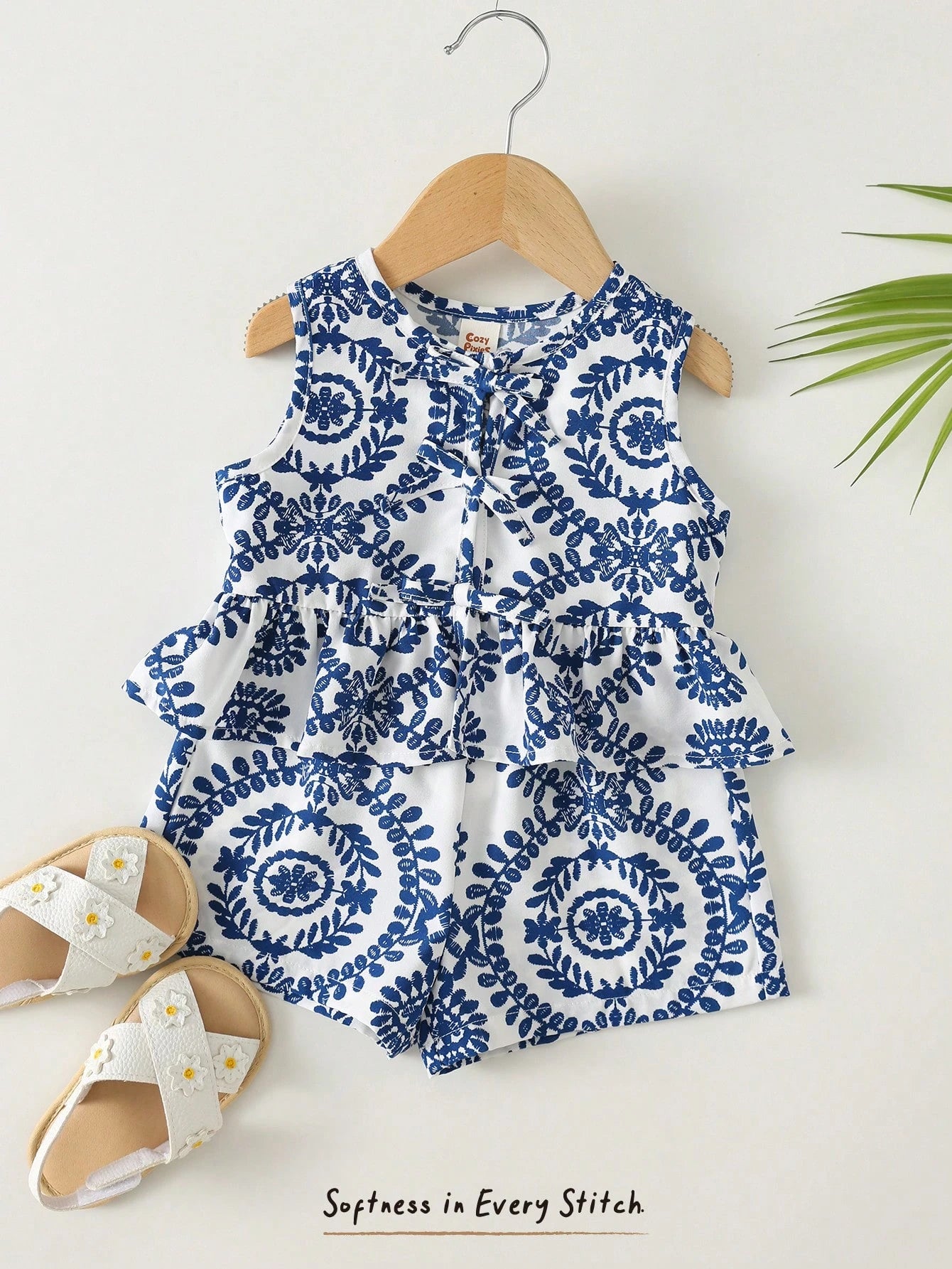 LMoss Kids Babygirl Cute Floral Print Camisole And Elastic Waist Shorts Set, Summer
