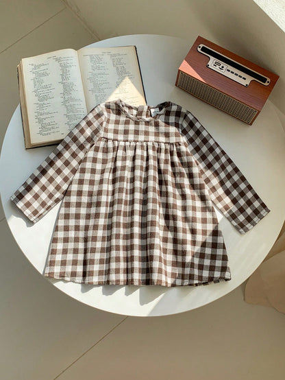 LMoss Kids LMoss Baby Girl Baby Girl Plaid Loose Casual Long Sleeve Dress, Autumn/Winter Baby Girl Plaid Dress
