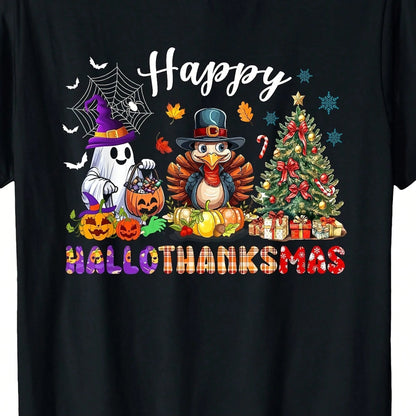 LocalMens Women's Happy Halloween And Thanksgiving T-Shirt, Breathable, Casual, Suitable As A Gift For Colleagues And For Holiday Parties.