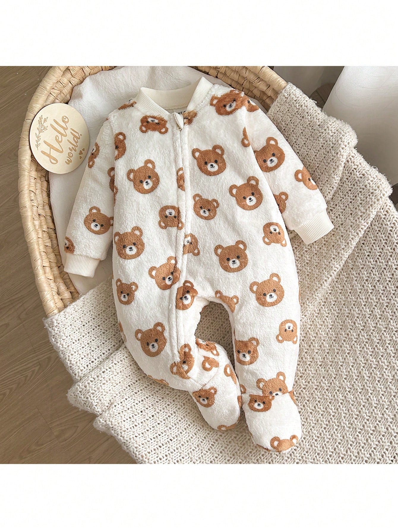 Loomiva Newborn Baby Girl Cute Casual Plush Cartoon Pattern Long Sleeve Loungewear