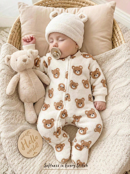 Loomiva Newborn Baby Girl Cute Casual Plush Cartoon Pattern Long Sleeve Loungewear