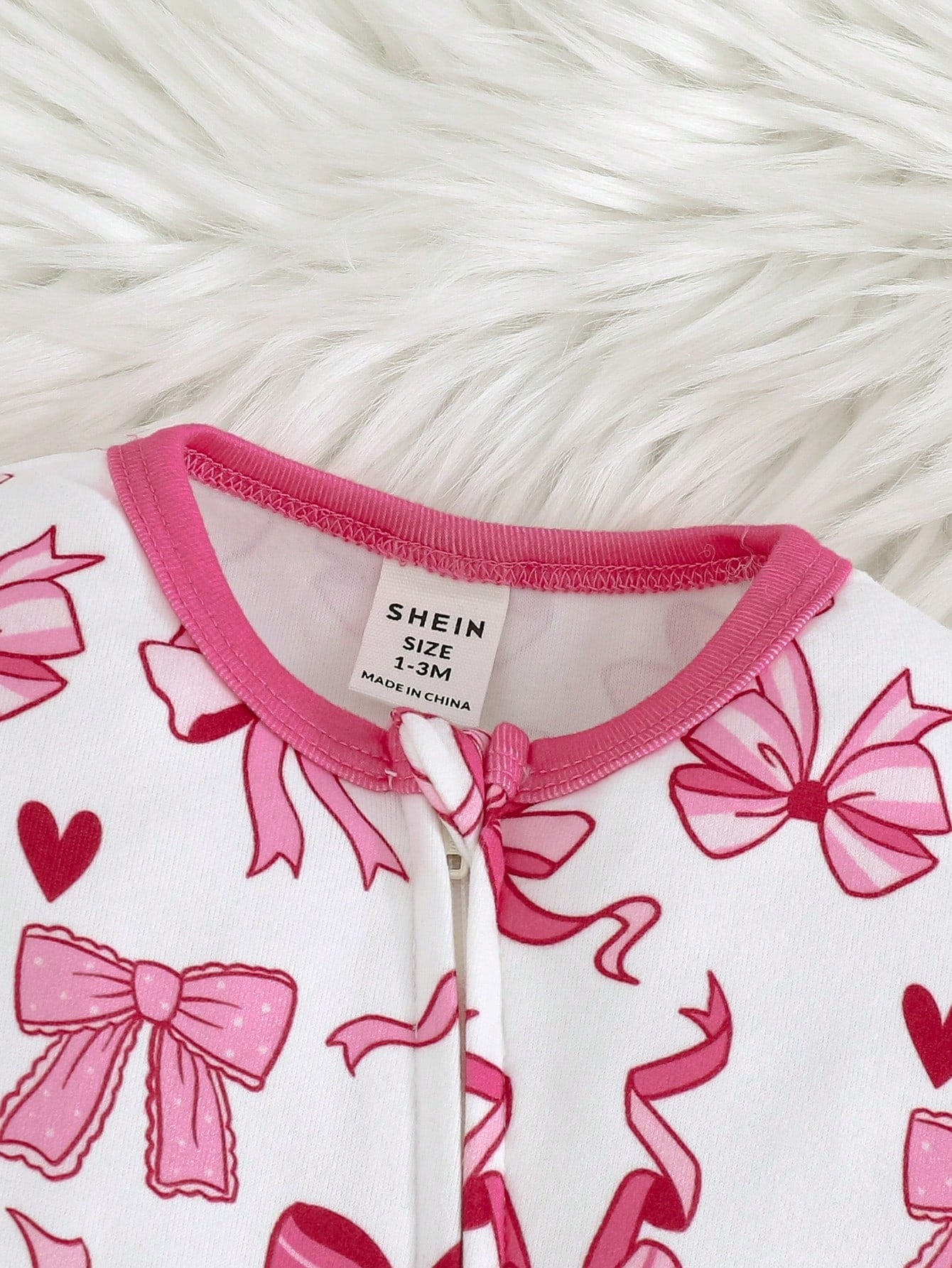 Loomiva Newborn Baby Girl Sweet Bow & Heart Pink Pattern Soft Knit Round Neck Long Sleeve Home Bodysuit & Pants 3 Pcs, Get 1pc Random
