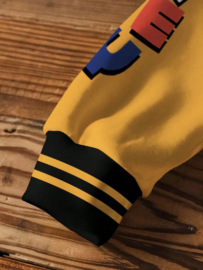 LOONEY TUNES X Baby Boy Casual Colorblock Letter & Cartoon Graphic Crew Neck Sweatshirt, Autumn